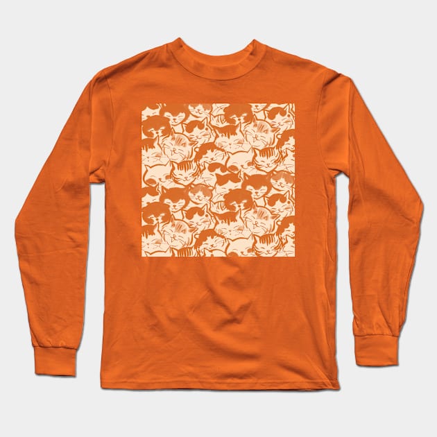 Happy cats faces (orange) Long Sleeve T-Shirt by juliewu